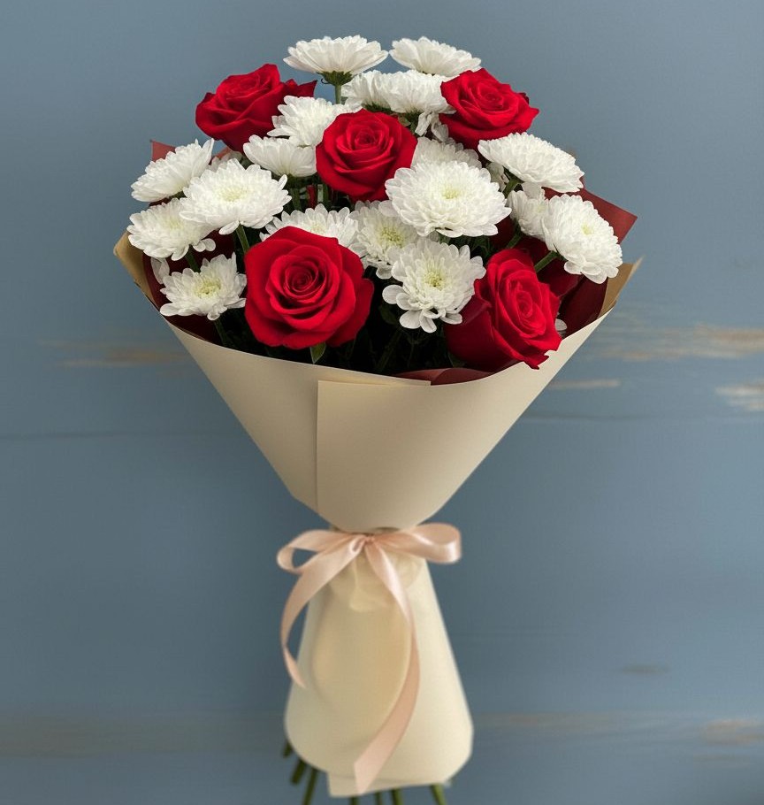 Букет цветов из: Розы и Хризантемы в Поселок совхоза Раменский