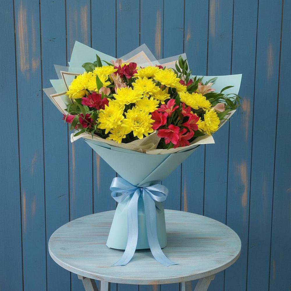 Букет цветов из: Альстромерии и Хризантемы в Поселок совхоза Раменский