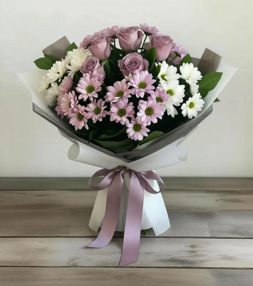 Букет цветов из: Хризантемы и Розы в Поселок совхоза Раменский