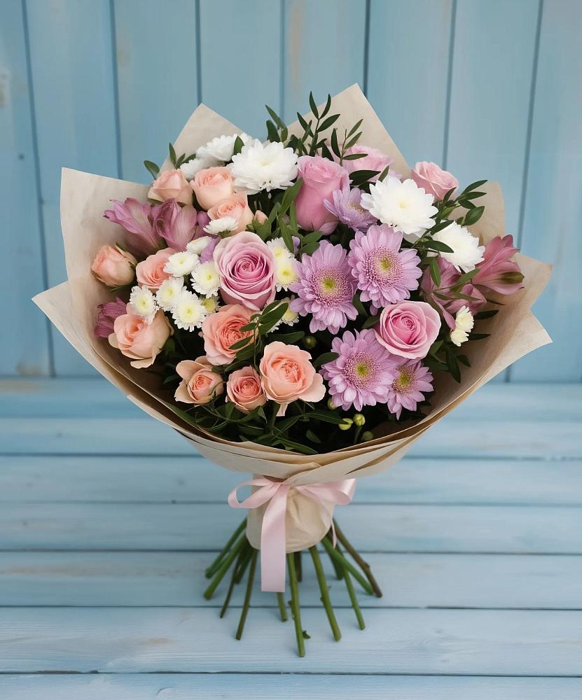 Букет цветов из: Хризантемы, Розы и Альстромерии в Поселок совхоза Раменский