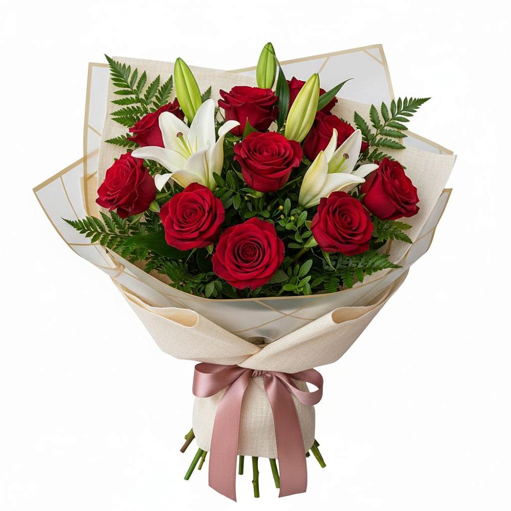 Букет цветов из: Лилии и Розы в Поселок совхоза Раменский