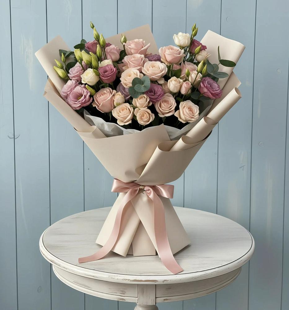 Букет цветов из: Розы и Лизиантусы в Поселок совхоза Раменский