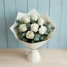 Букет Белые розы в Эвкалипте в Поселок совхоза Раменский
