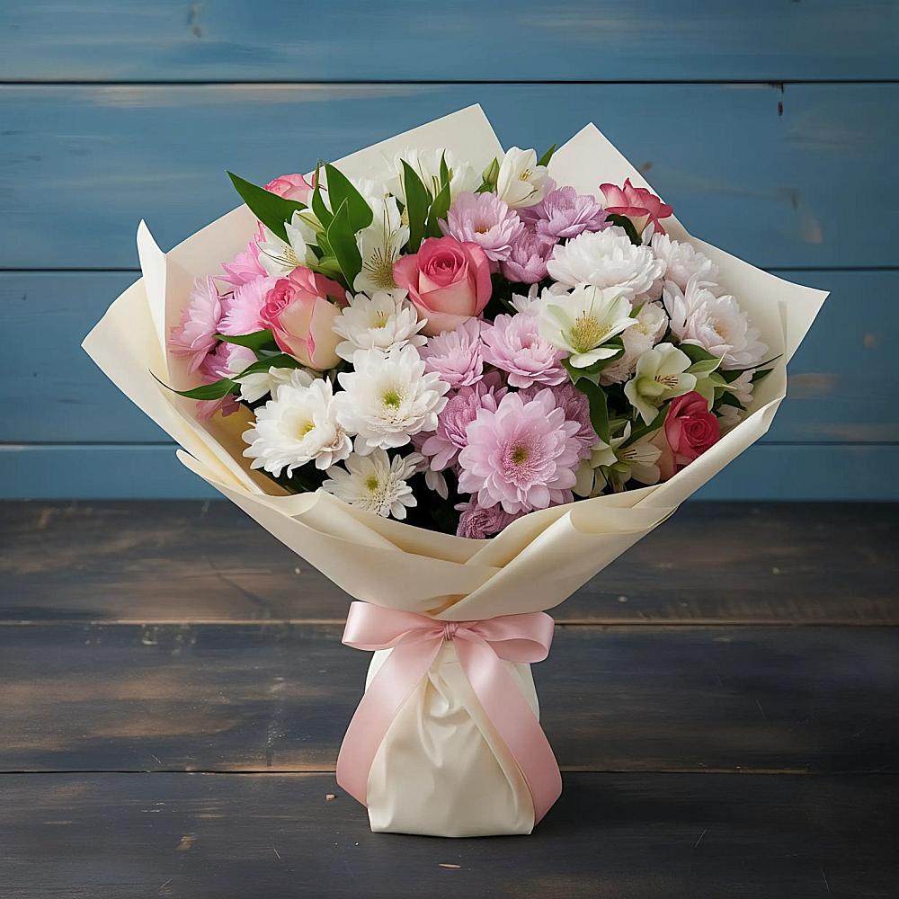 Букет цветов из: Хризантемы, Альстромерии и Розы в Поселок совхоза Раменский